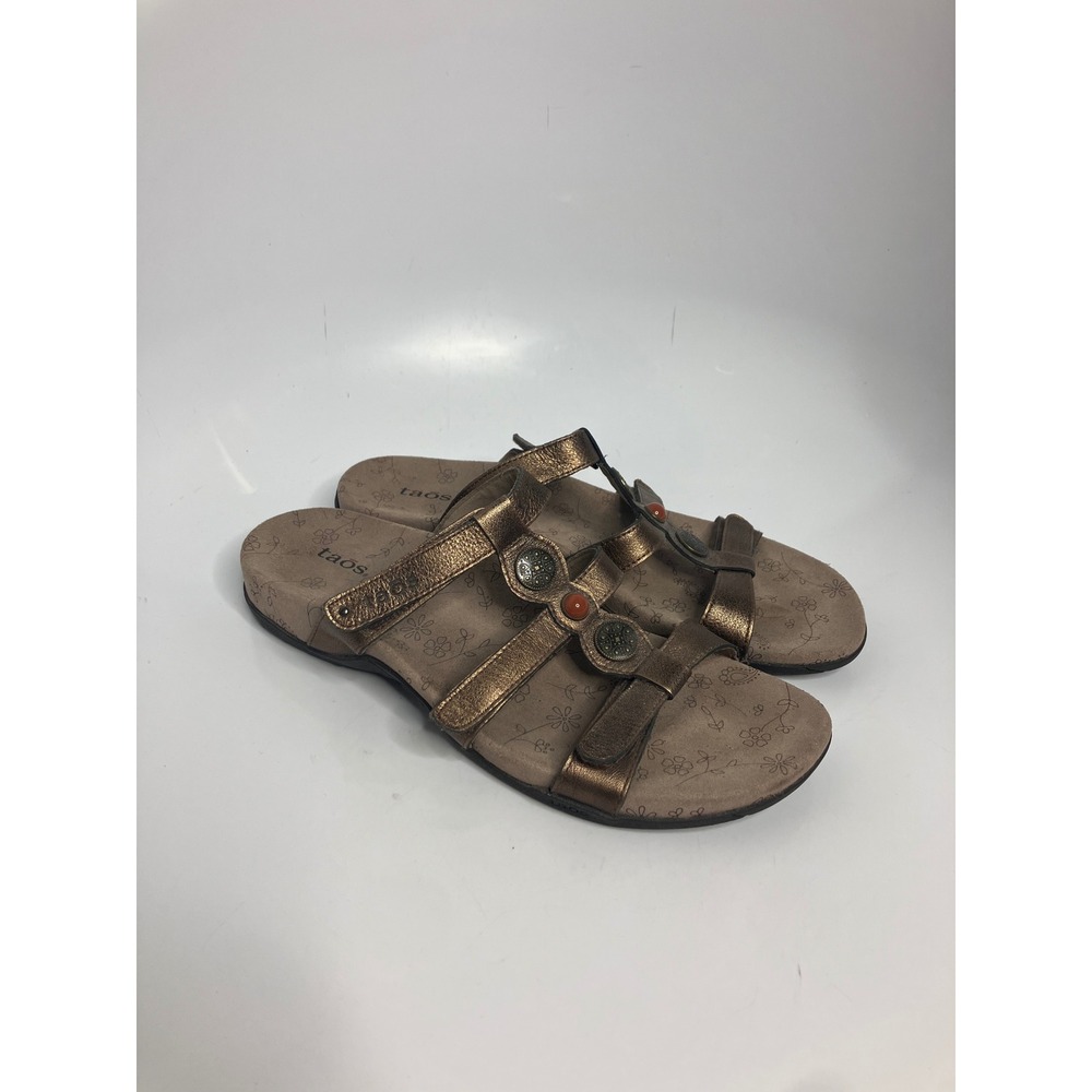 Taos Prize Sandals Women 11 Bronze Excellent Metallic Leather Medallion Strappy